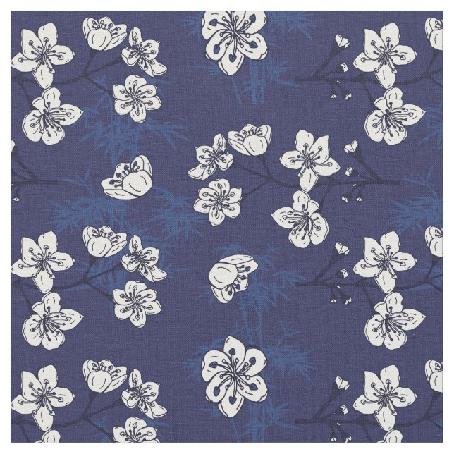 Hamptons Blue Blommigt Botanical Patterned Tyg (Närbild)