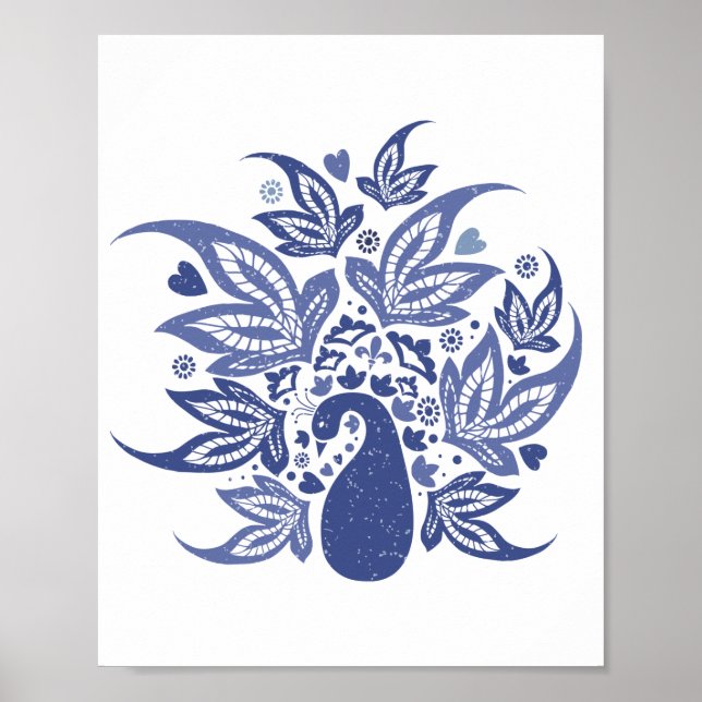 Hamptons Blue Peacock Contemporary Art Poster (Framsidan)