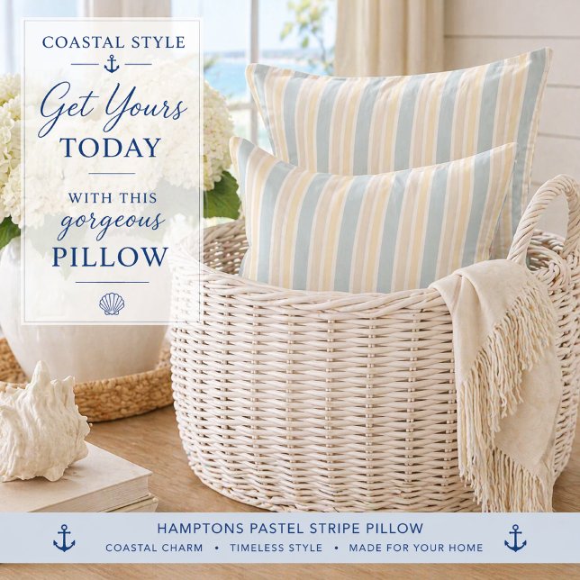 Hamptons Coastal Stripe Kökshandduk Kudde (Style your home with this coastal stripe pillow—perfect for relaxed, elegant Hamptons living)