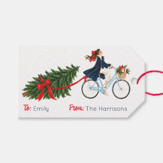 Hamptons jul förförisk kvinna på cykel presentetikett
