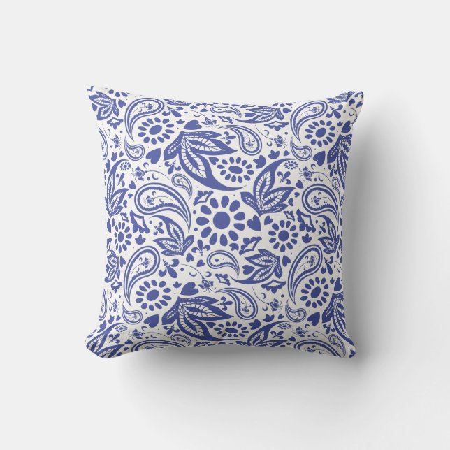 Hamptons Stil Blue and White Paisley Patterned Kudde (Framsida)