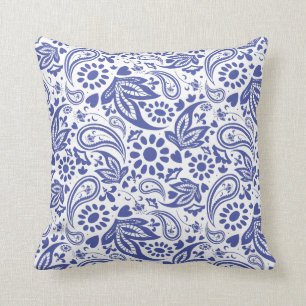 Hamptons Stil Blue and White Paisley Patterned Kudde