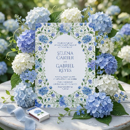 Hamptons Style Blå Hortensia Akvarell Bröllop Inbjudningar