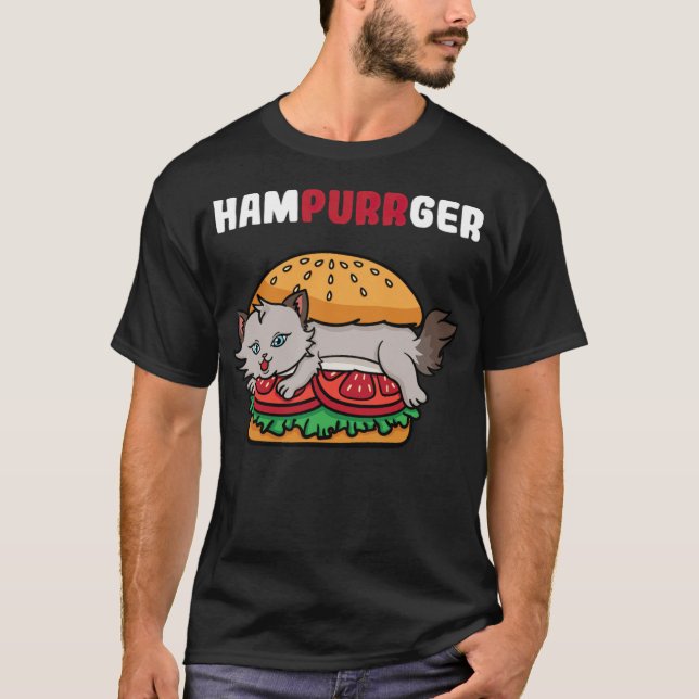 Hampurrger Cat Hamburger Chef Cook födelsekonst T Shirt (Framsida)