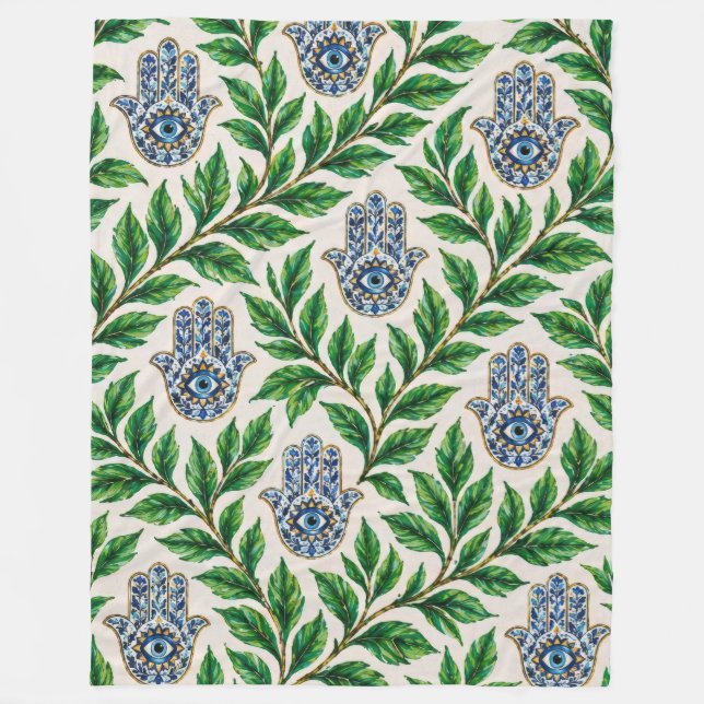 Hamsa Eye Botanisk Fleecefilt (Framsidan)