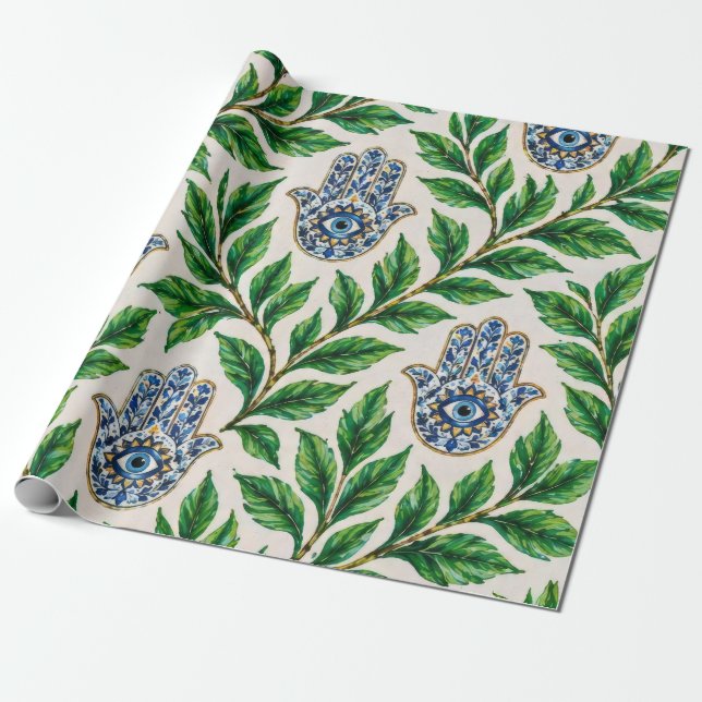 Hamsa Eye Botanisk Presentpapper (Utrullad)