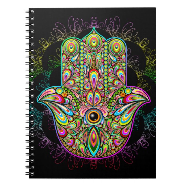 Hamsa Fatma Hand Psychedelic Art Anteckningsbok (Framsidan)