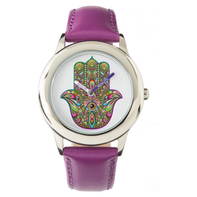 Hamsa Fatma Hand Psychedelic Art Armbandsur (Framsida)