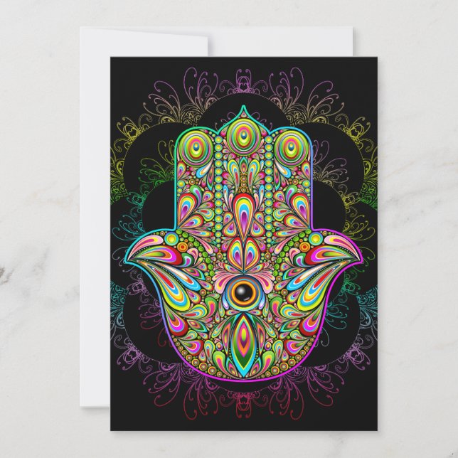 Hamsa Fatma Hand Psychedelic Art Julkort (Framsida)