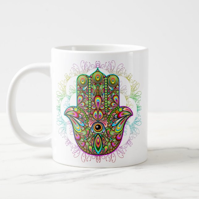 Hamsa Fatma Hand Psychedelic Art Jumbo Mugg (Vänster)
