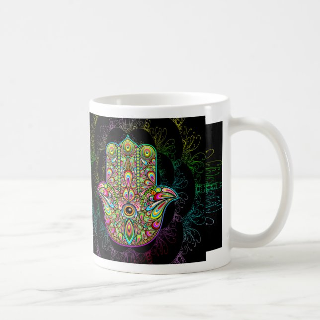 Hamsa Fatma Hand Psychedelic Art Kaffemugg (Höger)