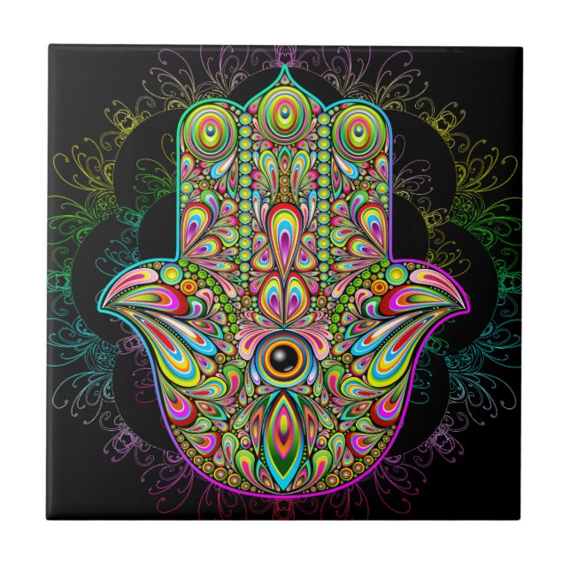 Hamsa Fatma Hand Psychedelic Art Kakelplatta (Framsidan)