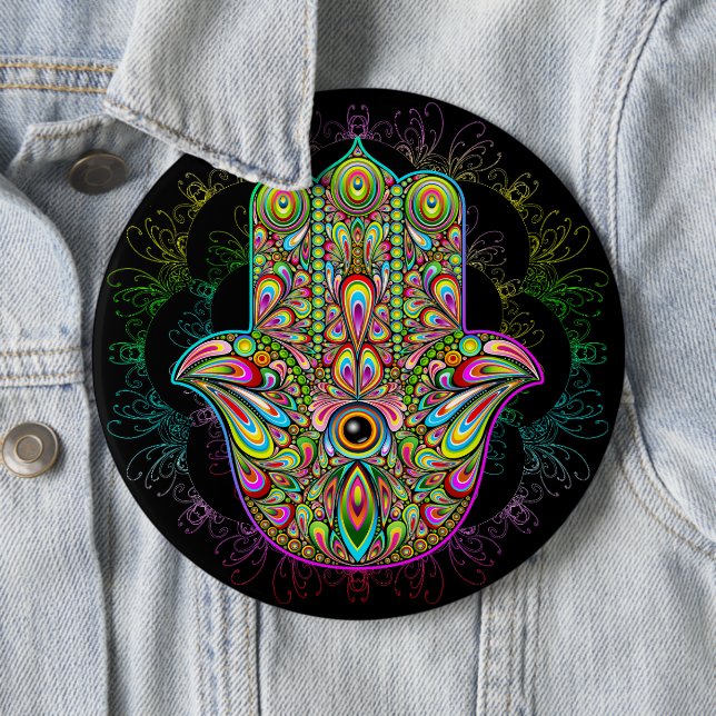 Hamsa Fatma Hand Psychedelic Art Knapp (In Situ)