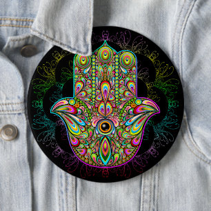 Hamsa Fatma Hand Psychedelic Art Knapp