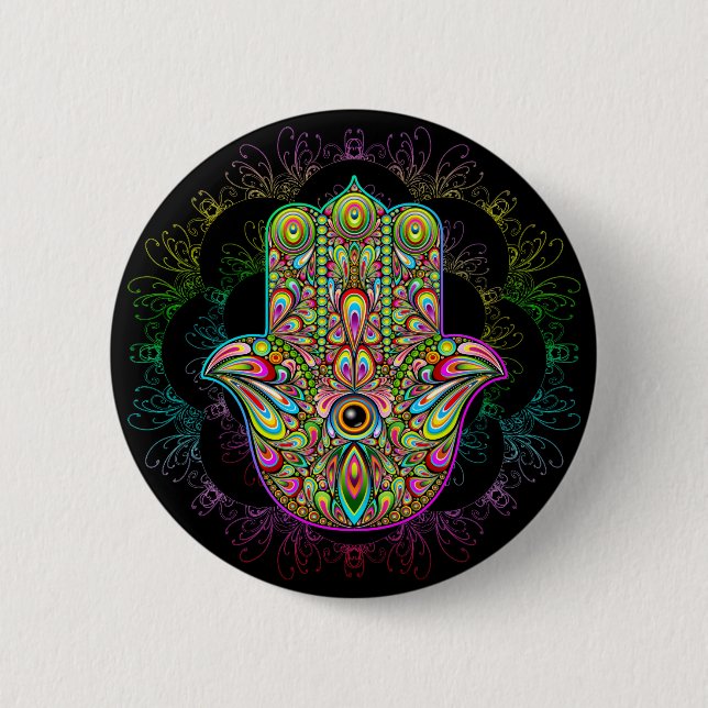 Hamsa Fatma Hand Psychedelic Art Knapp (Framsida)