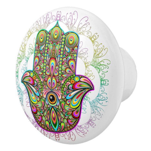 Hamsa Fatma Hand Psychedelic Art Knopp (Höger)