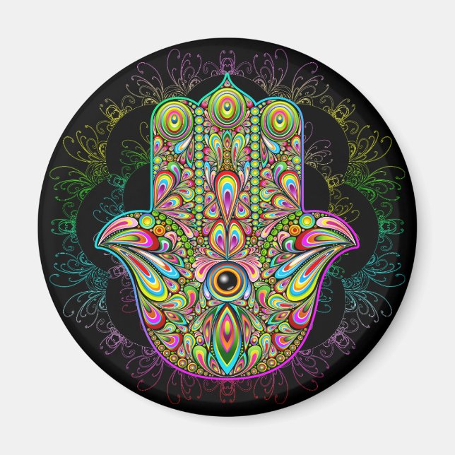 Hamsa Fatma Hand Psychedelic Art Magnet (Framsidan)