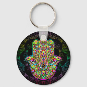 Hamsa Fatma Hand Psychedelic Art Nyckelring