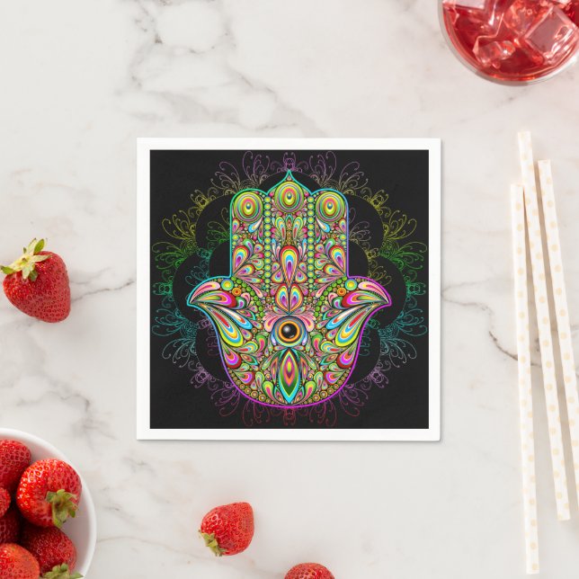 Hamsa Fatma Hand Psychedelic Art Pappersservett (Insitu)