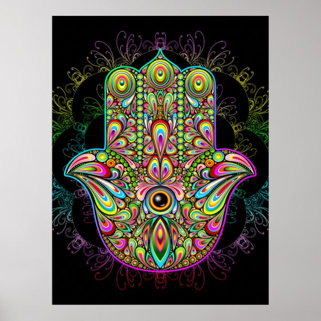 Hamsa Fatma Hand Psychedelic Art Poster (Framsidan)