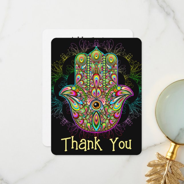 Hamsa Fatma Hand Psychedelic Art Tack Kort (Fram/Back In Situ)