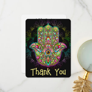 Hamsa Fatma Hand Psychedelic Art Tack Kort