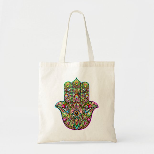 Hamsa Fatma Hand Psychedelic Art Tygkasse (Framsidan)