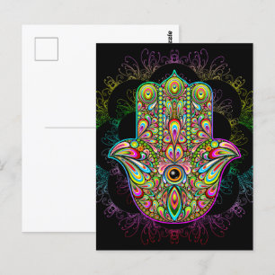 Hamsa Fatma Hand Psychedelic Art Vykort