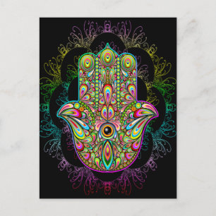 Hamsa Fatma Hand Psychedelic Art Vykort