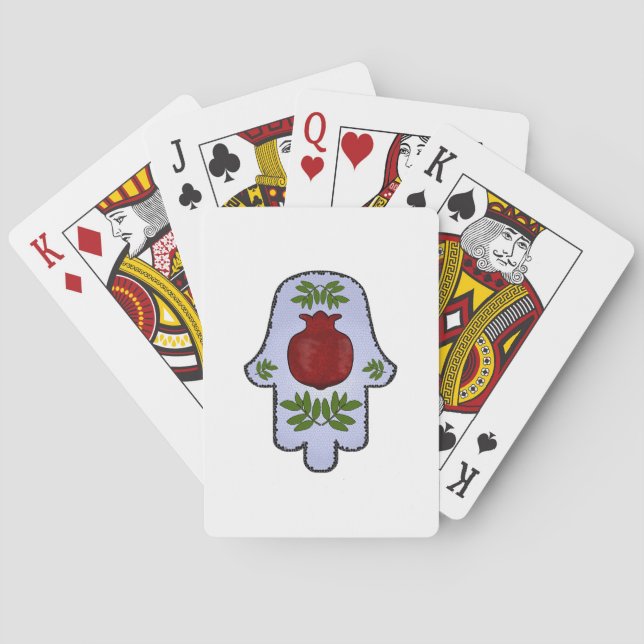 Hamsa, granatäppel, ljusblått, glasaktigt zazz casinokort (Baksidan)