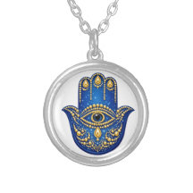 Hamsa halsband med onda ögat, Blå Guld skydd