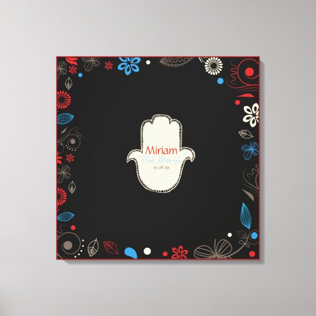 HAMSA HAND Bat mitzvah Sign-In Memory Board Canvastryck (Framsida)