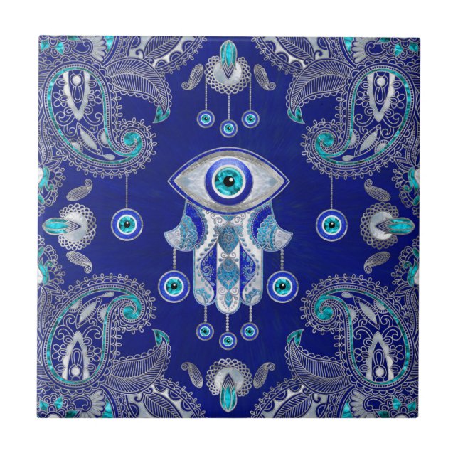 Hamsa Hand -Evil Eye Amulet Ornament Kakelplatta (Framsidan)