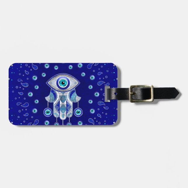 Hamsa Hand-Evil Öga Amulet Bagagebricka (Horisontell Framsida)