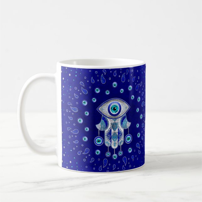 Hamsa Hand-Evil Öga Amulet Kaffemugg (Vänster)