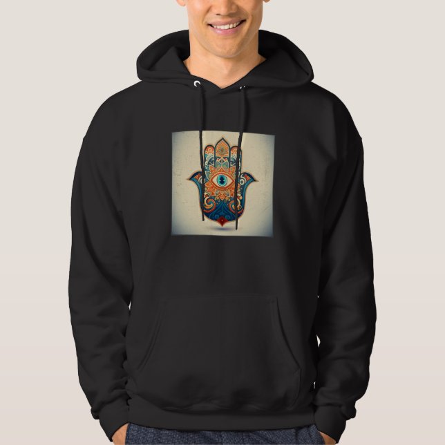 Hamsa Hand Eye Illustration Lucky Unique Palm Wome Hoodie (Framsida)