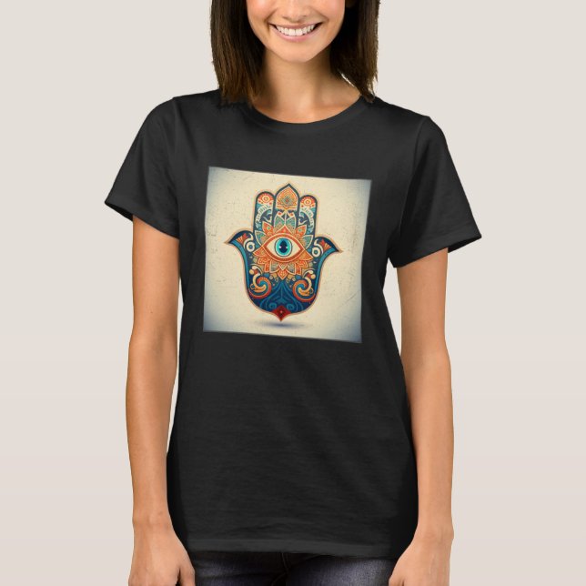 Hamsa Hand Eye Illustration Lucky Unique Palm Wome T Shirt (Framsida)
