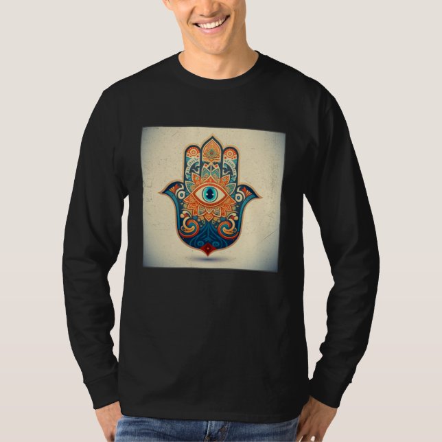 Hamsa Hand Eye Illustration Lucky Unique Palm Wome T Shirt (Framsida)
