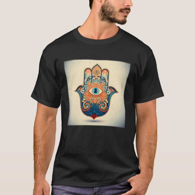 Hamsa Hand Eye Illustration Lucky Unique Palm Wome T Shirt (Framsida)