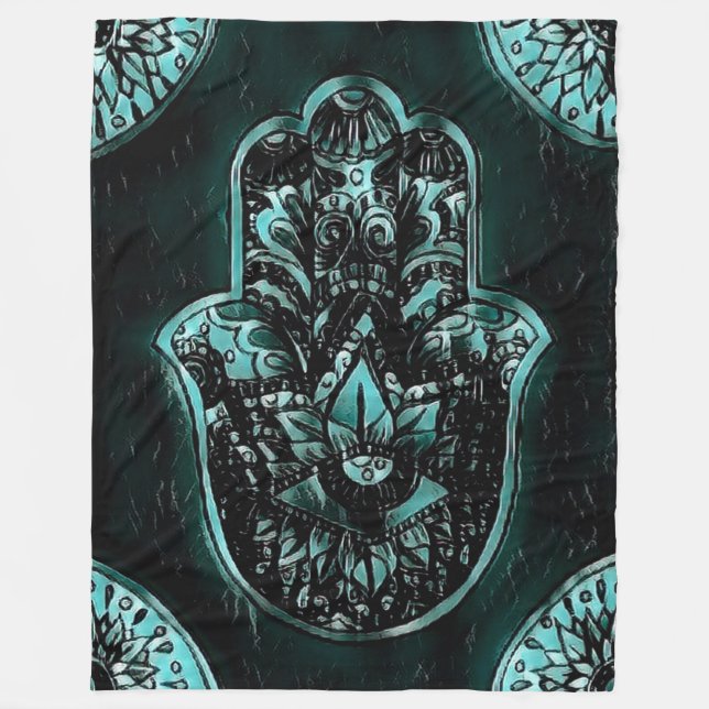 Hamsa Hand Fatima Evil Öga Art Fleecefilt (Framsidan)