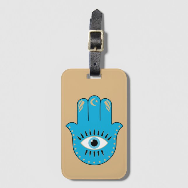 Hamsa Hand grekiska Evil Öga Blue Bagagebricka (Framsida vertikal)