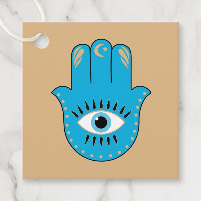 Hamsa Hand grekiska Evil Öga Blue Gåvor Etiketter (Framsida)