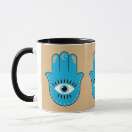 Hamsa Hand grekiska Evil Öga Blue Mugg