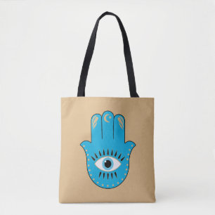 Hamsa Hand grekiska Evil Öga Blue Tygkasse