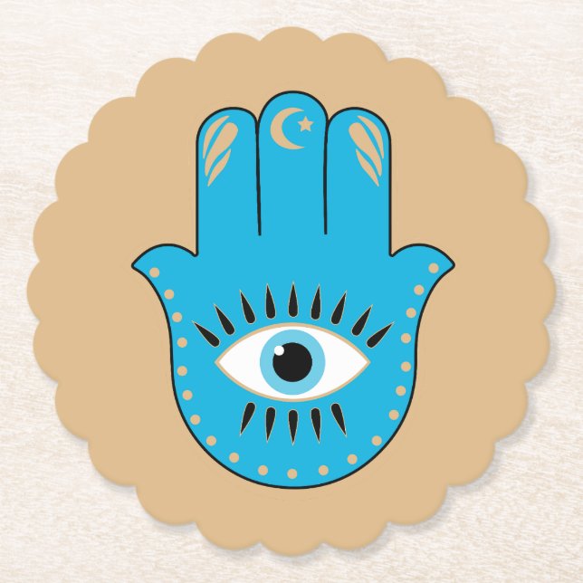Hamsa Hand grekiska Evil Öga Blue Underlägg Papper (Framsida)