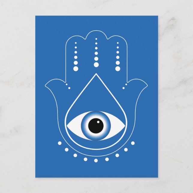 Hamsa Hand grekiska Evil Öga Blue Vykort (Framsida)