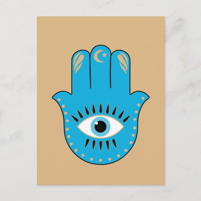 Hamsa Hand grekiska Evil Öga Blue Vykort (Framsida)
