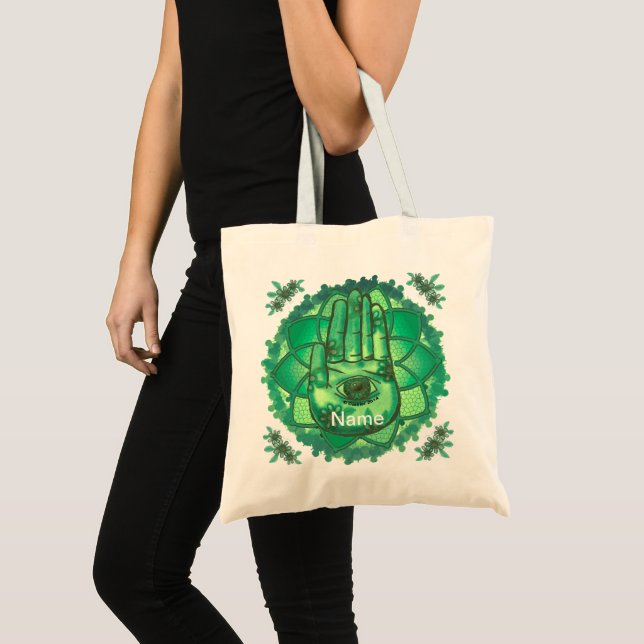 Hamsa Hand Grönt Lotus tote bag Tygkasse (Framsida (produkt))