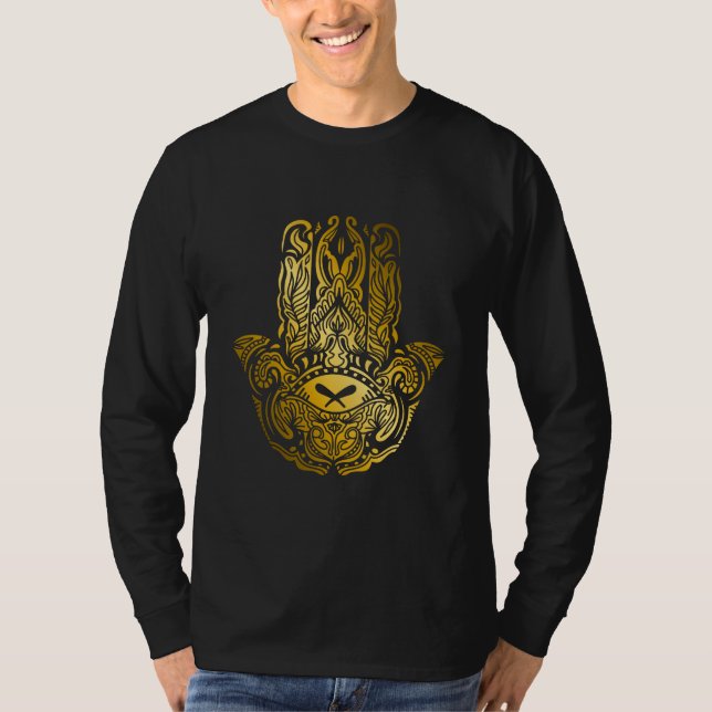 Hamsa Hand Guld Arabisk Amulett T Shirt (Framsida)