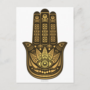 Hamsa Hand Guld Evil Öga Andlig Vykort